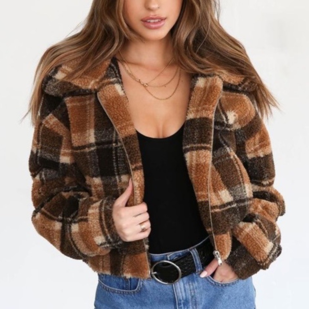 Tiger Mist Brooklyn cropped teddy jacket xs